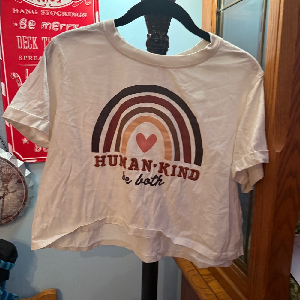 Human-Kind Be Both White Crop Top